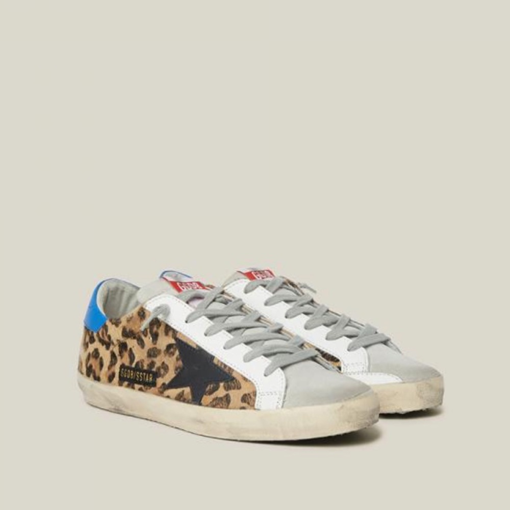 Golden goose deluxe brand animal superstars leopard print blue tab leather